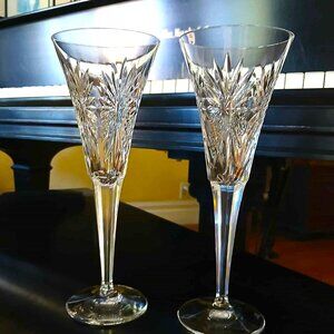 2 Fabulous Waterford Cut Crystal MILLENNIUM Health Series Champagne Flutes
